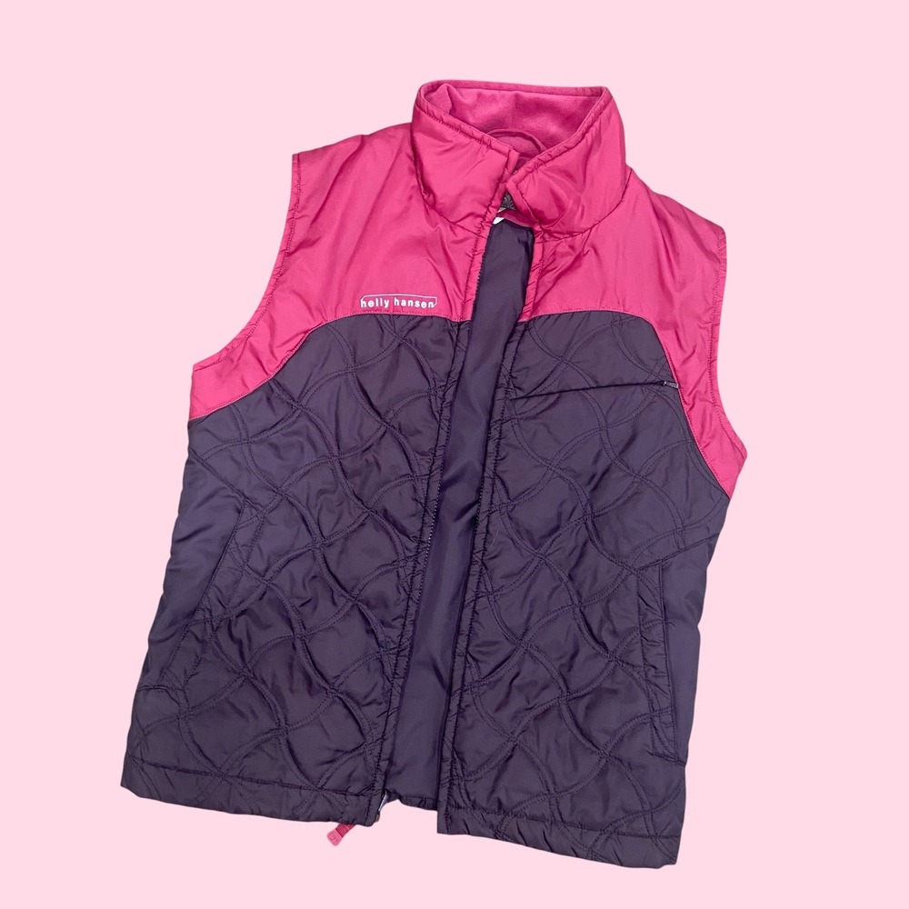 Helly Hansen Womens Quilted Puffer Vest Pink Purple Full Zip Fleece Collar Small